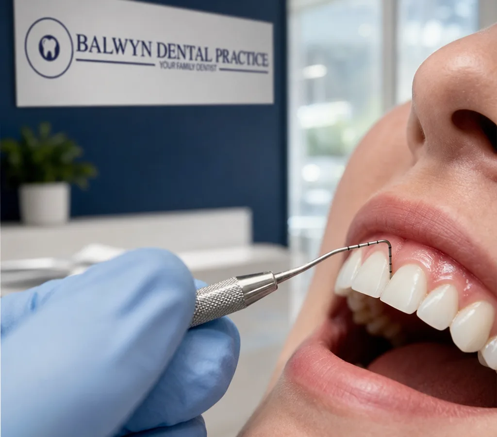 Clinician carefully examining healthy gum levels with a periodontal probe
