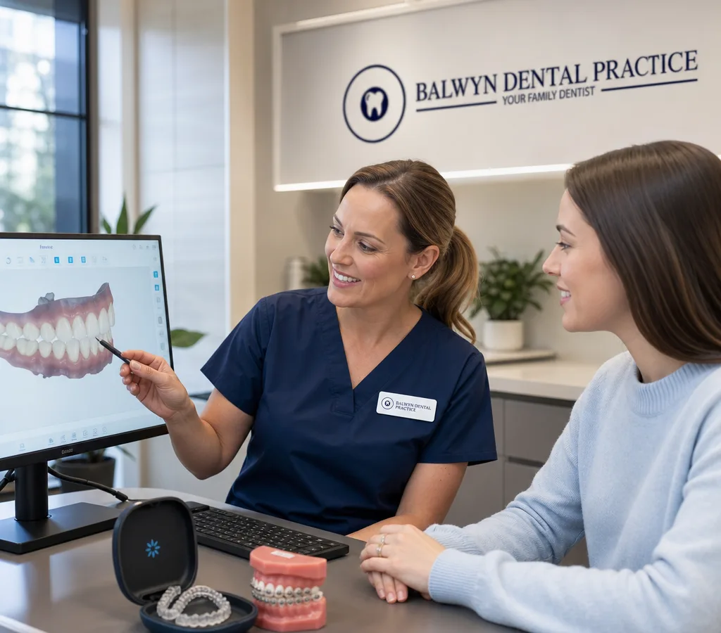 Clinician reviewing a digital orthodontic smile scan with a patient