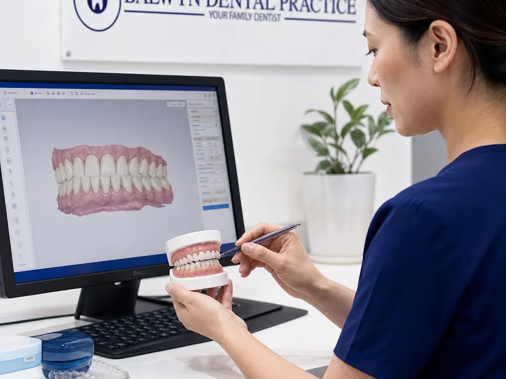 Digital 3D teeth model with a physical bite model and clear aligner tray